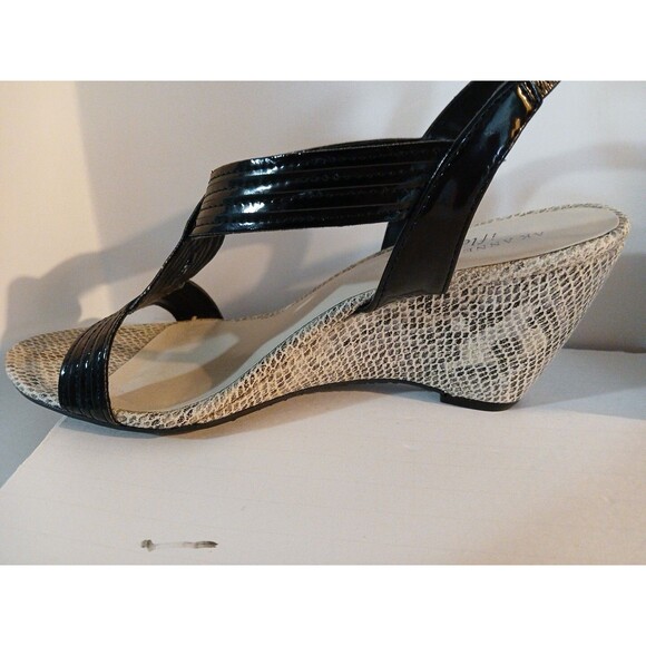 Anne Klein Iflex Black Faux Snake Skin Wedge Pump Womens 8.5 M Open Toe Pretty - Picture 4 of 16